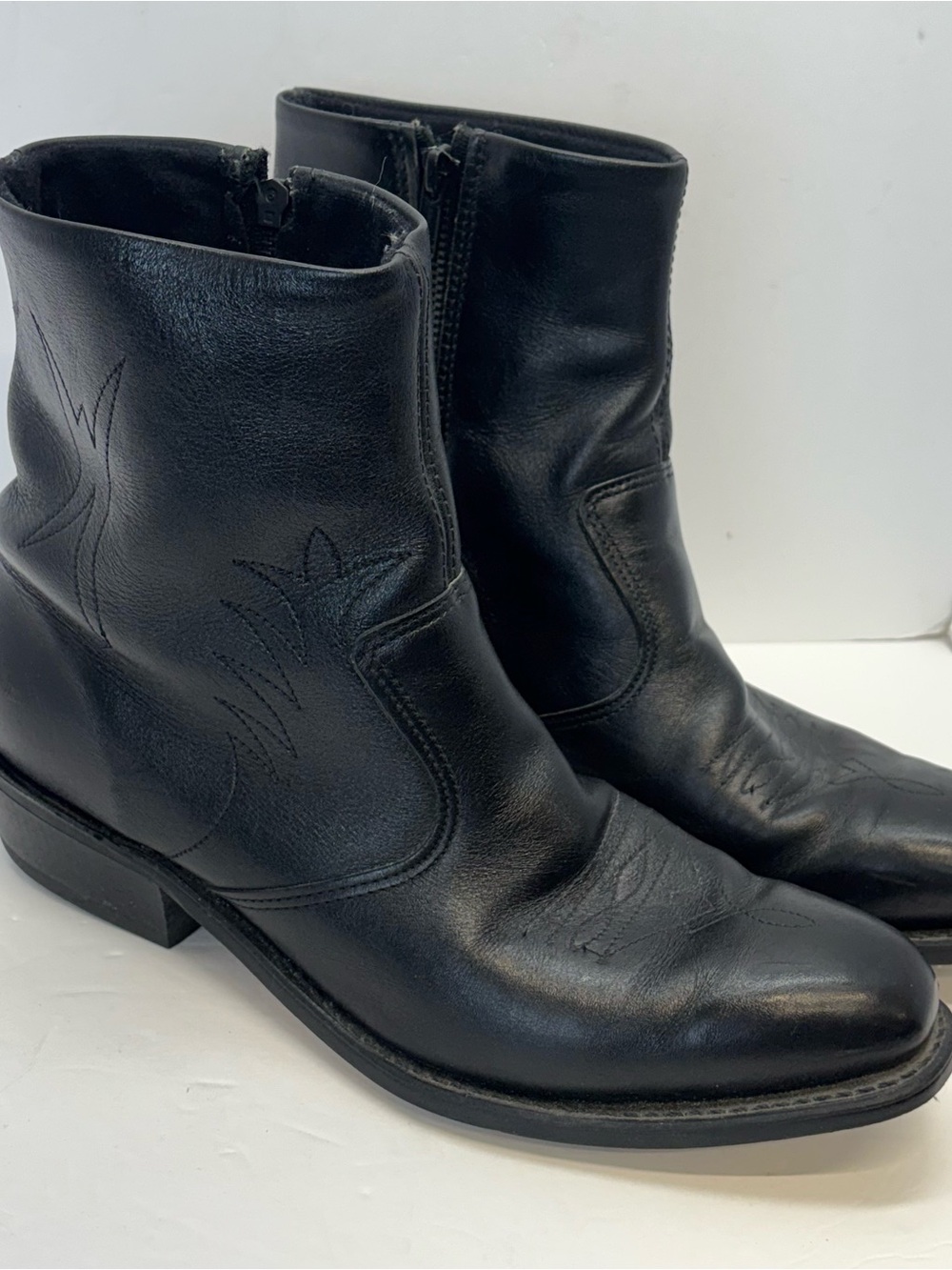 DOUBLE H Size 10 D Men’s Black Leather Zip Ankle Cowboy/Western Boots 1875 USA